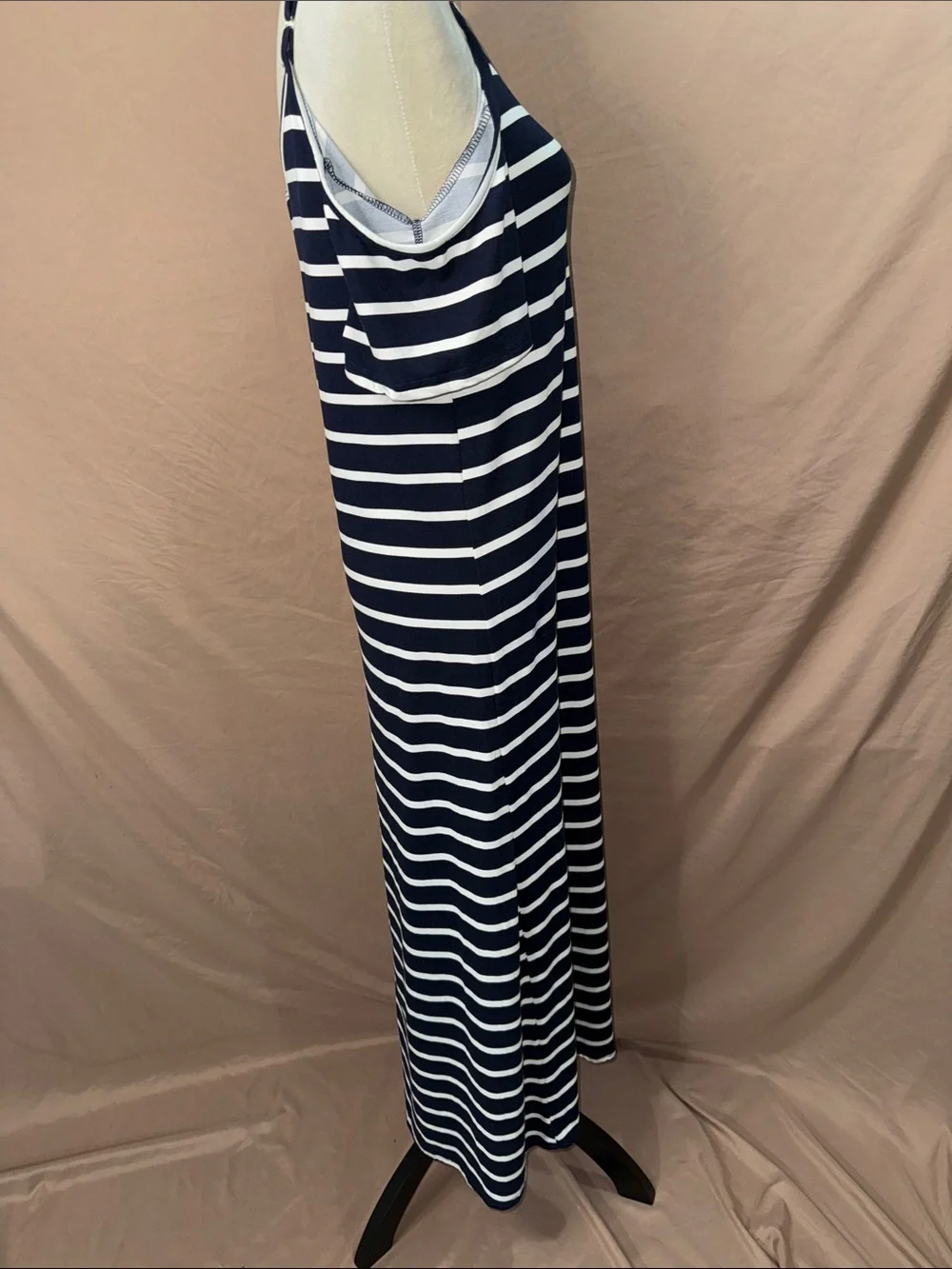 Exist Navy & White Striped Cold-Shoulder Maxi Dress W/ Adjustable Straps - Picture 7 of 9